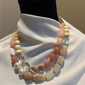 LOFT Peach, Cream and Clear Multi-Strand Bead Necklace